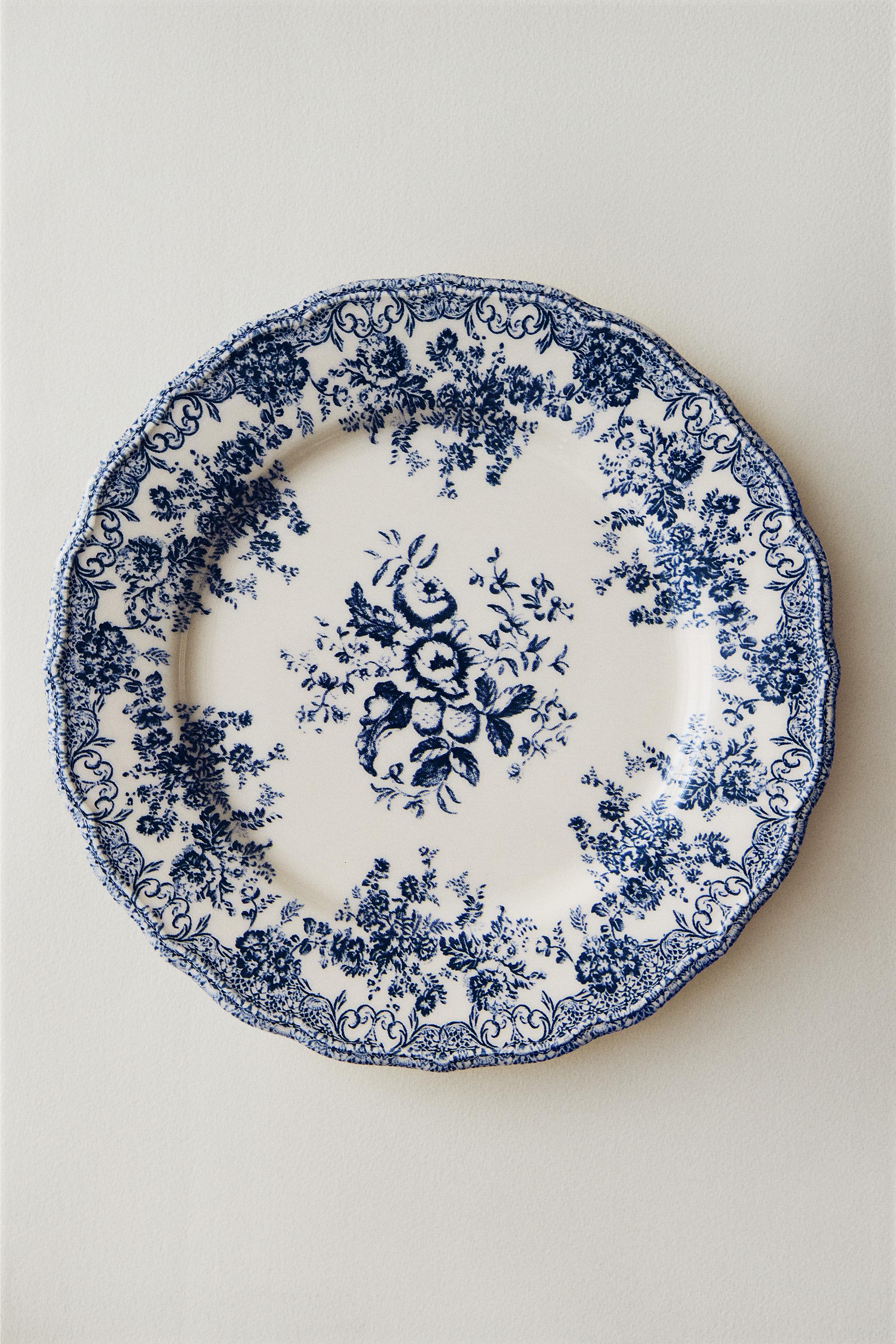 ASSIETTE PLATE FAÏENCE IMPRIMÉ FLEURS